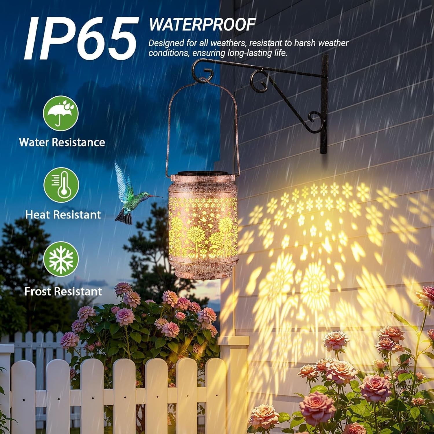 2 Pack Solar Sunflower Lanterns Outdoor Garden Lights • Waterproof Hanging Decor
