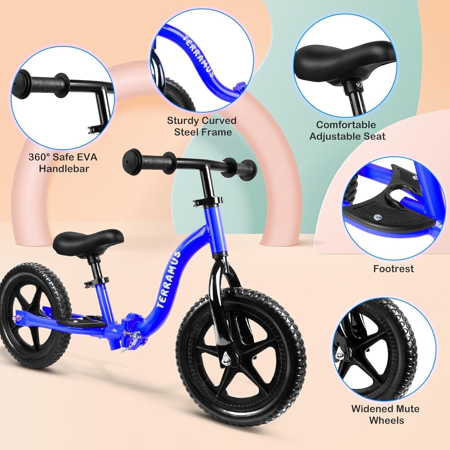 12" Toddler Balance Bike Adjustable Seat Handlebar Training Bike Kids
