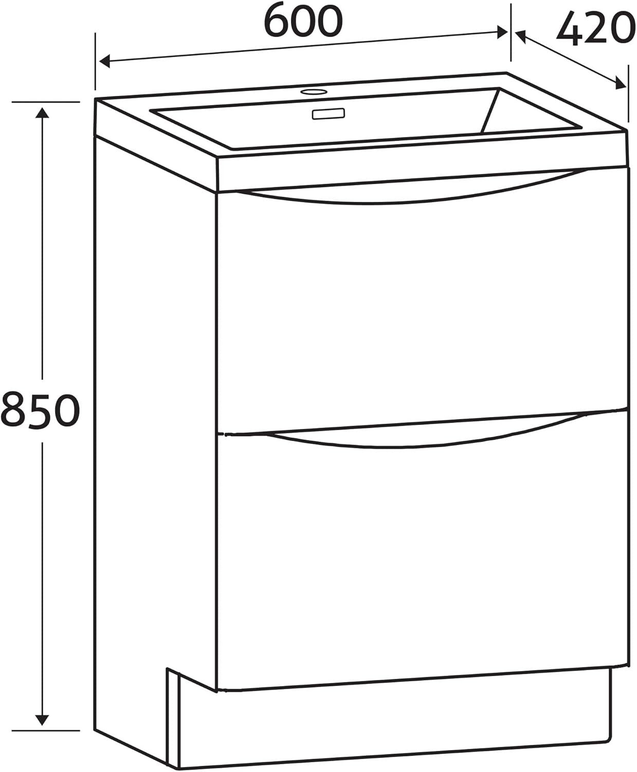600mm Floor Standing Vanity Unit White Gloss Resin Basin Compact Bathroom Cabine