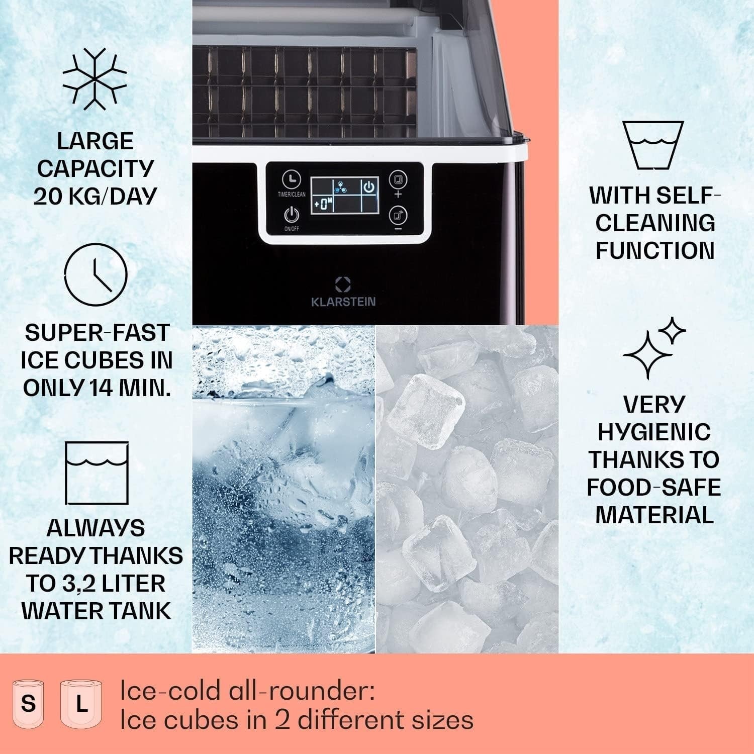 Countertop Ice Maker Machine Fast Bullet Ice 20kg Daily Self Cleaning