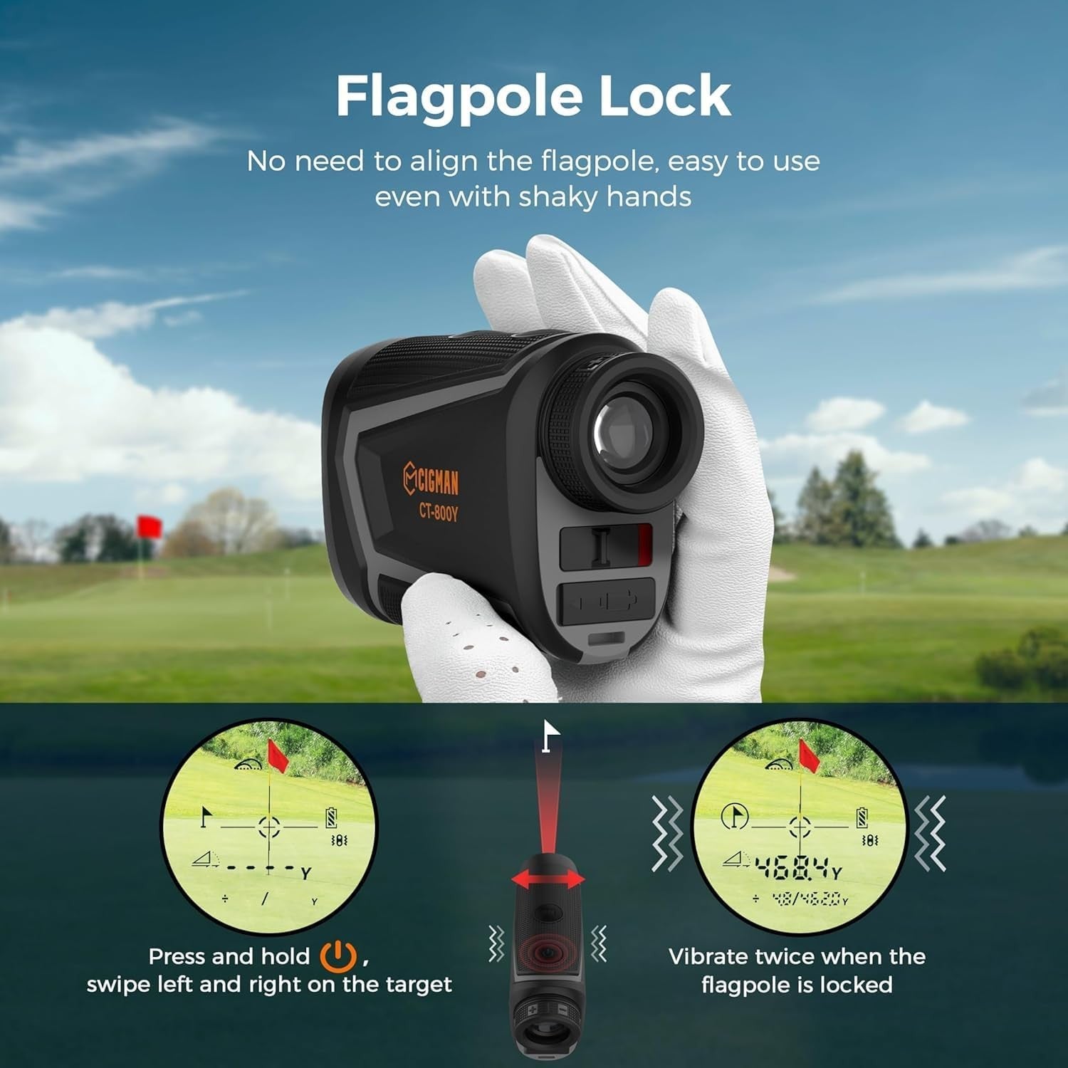 Golf Range Finder 800 Yards Slope Flag Lock Vibration USB Rechargeable