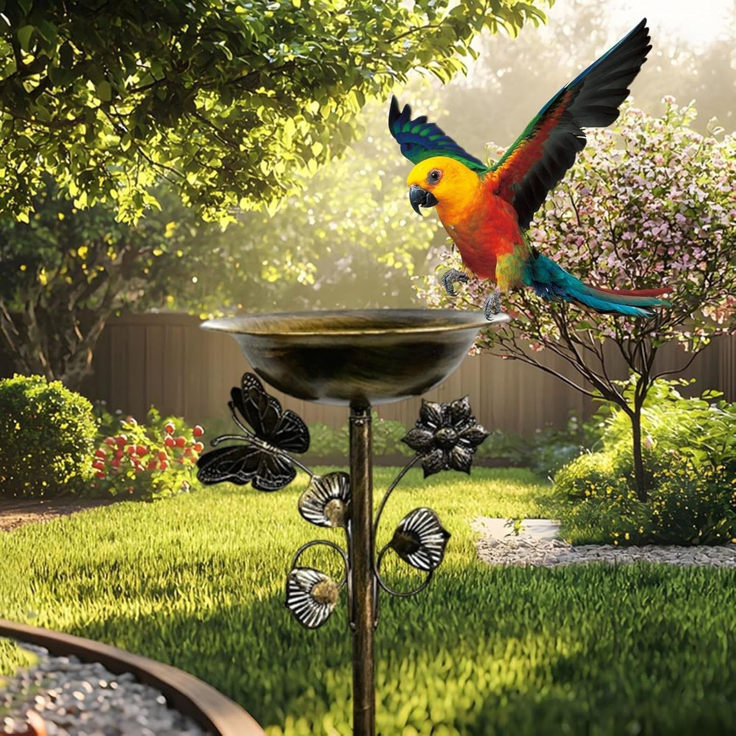 Gold Metal Bird Bath Feeder Bowl Garden Outdoor Decor with Prong Base Stand