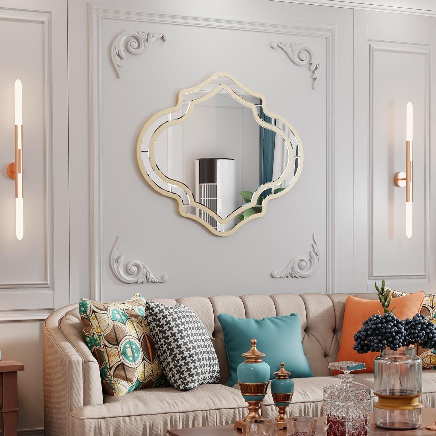 Large Decorative Venetian Wall Mirror 88x80cm Elegant Silver Glass
