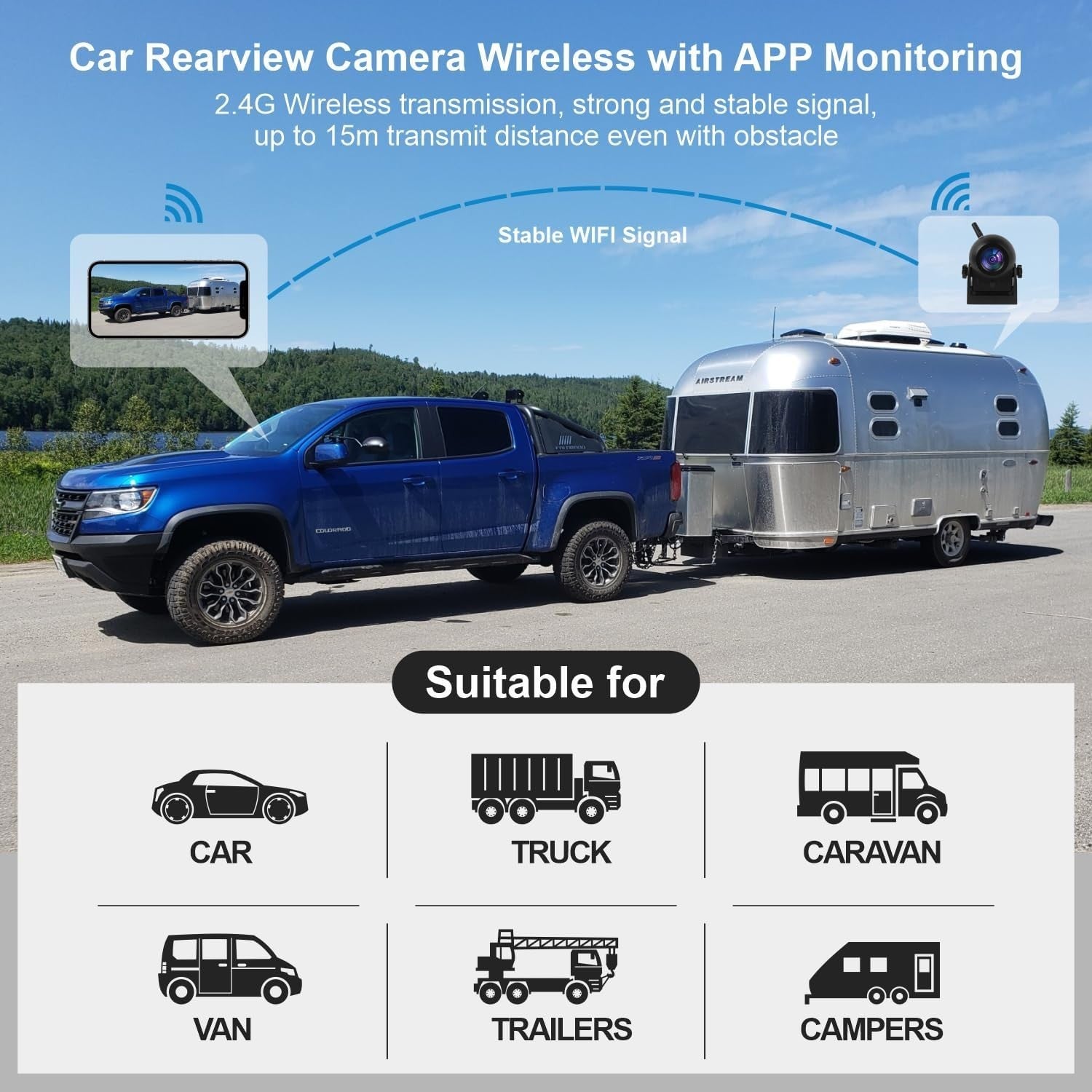 720P Wireless Reversing Camera WiFi Magnetic Backup Cam Night Vision