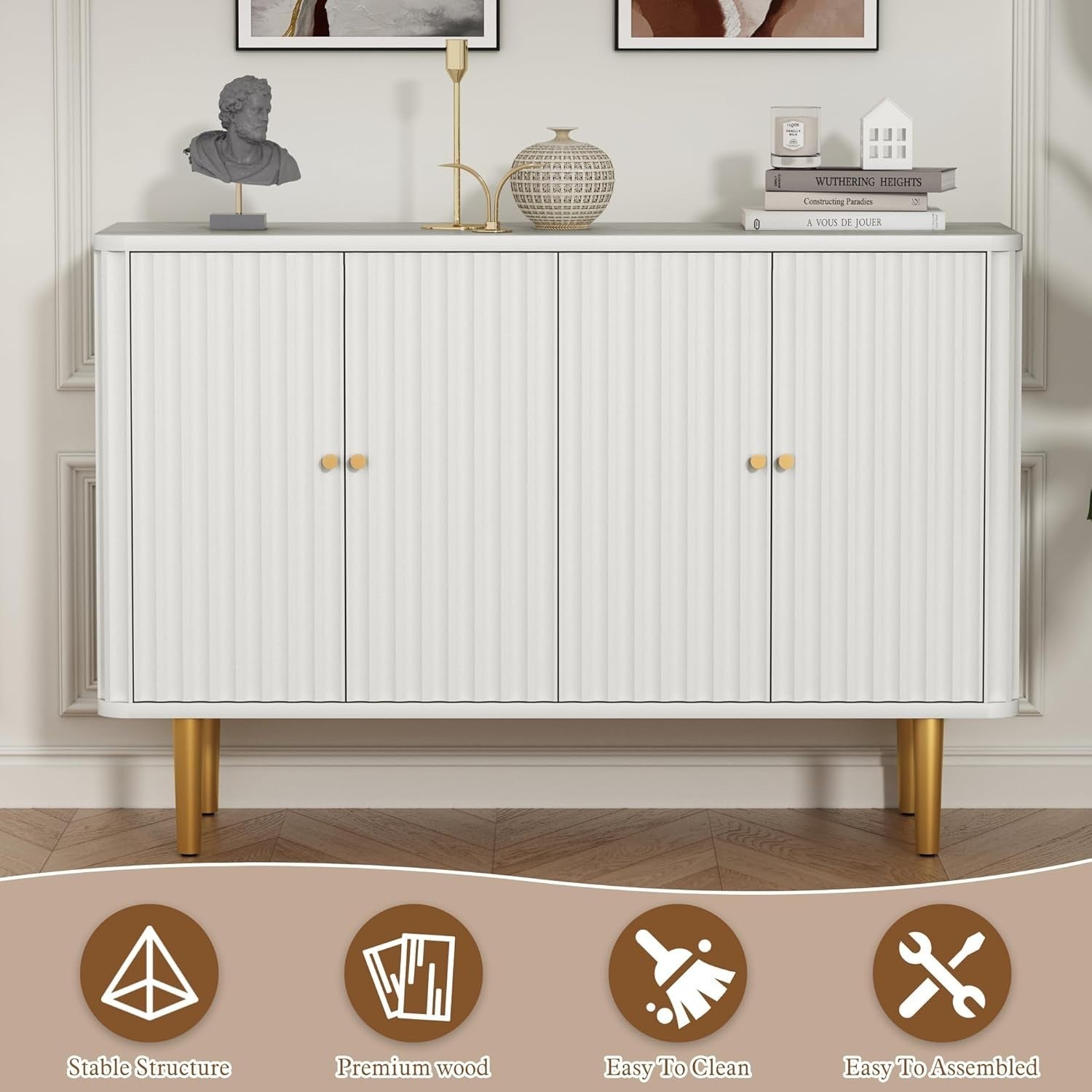 Modern 4-Door Sideboard Cabinet with Removable Shelves, Storage Buffet