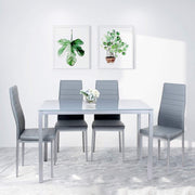 Modern Grey Glass Dining Table & 4 High Back Faux Leather Chairs Set