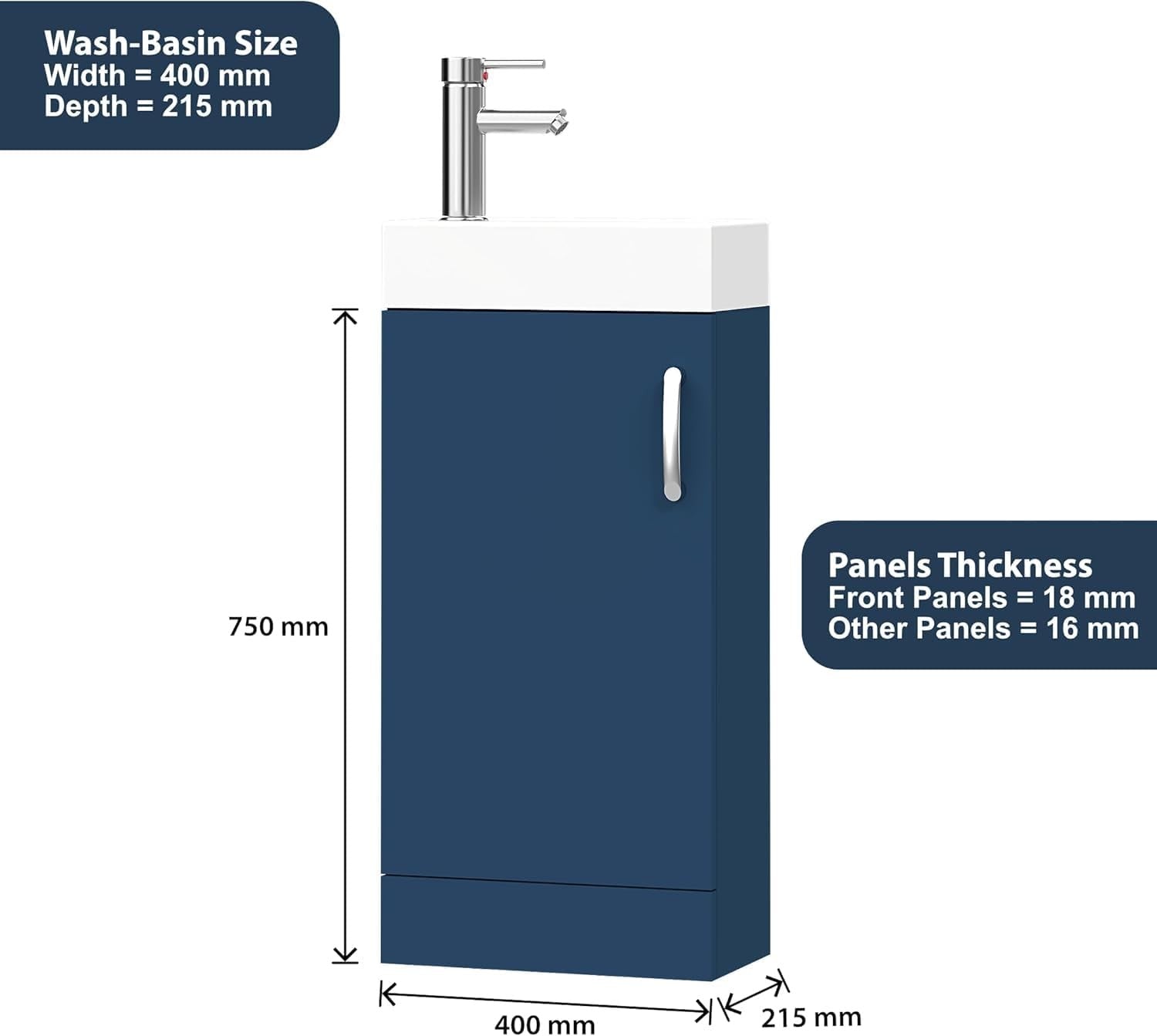 Modern 400mm Bathroom Vanity Unit  Basin Blue Floor Standing Sink Cabinet