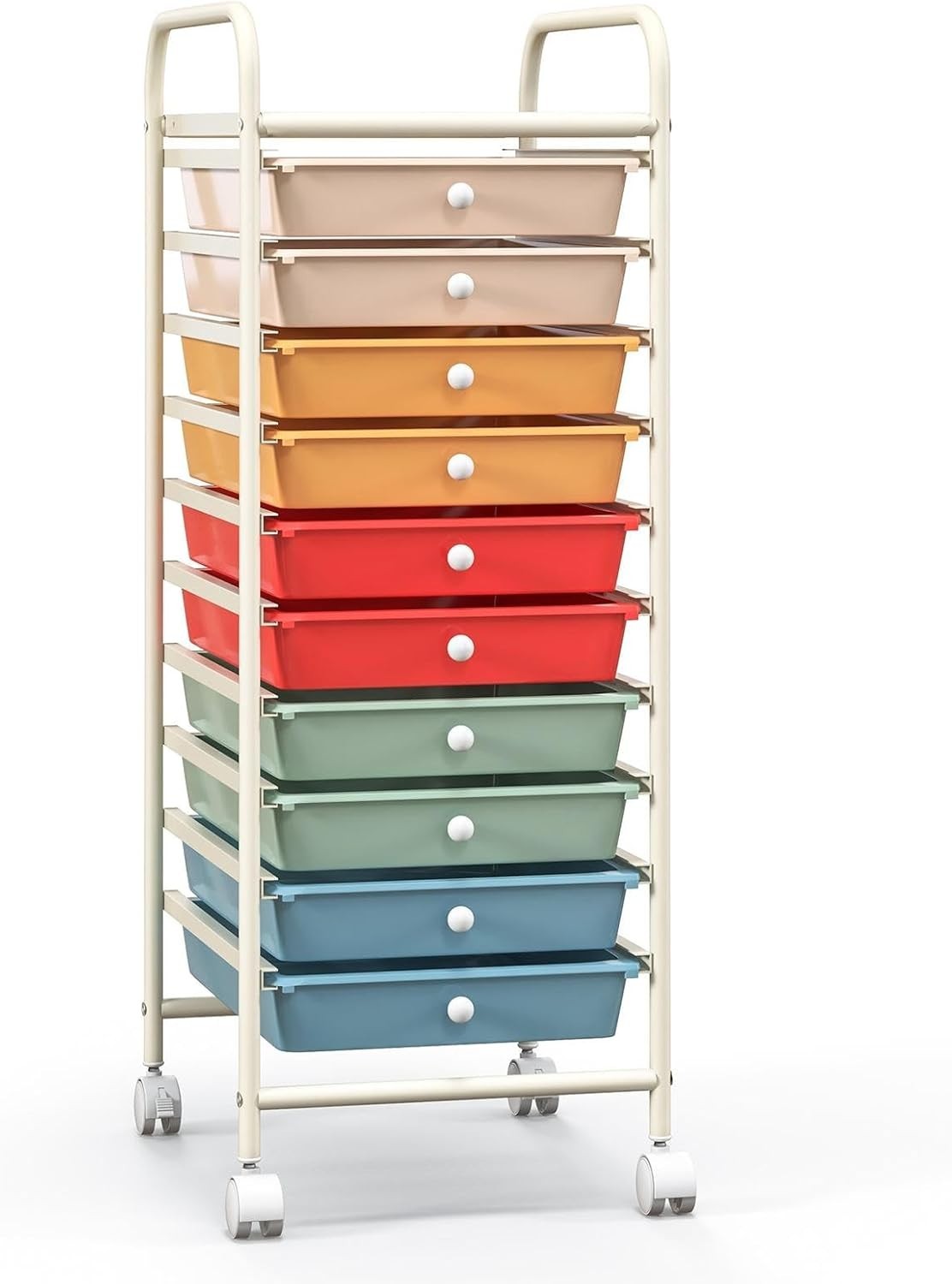 Macaron 10 Drawer Rolling Storage Trolley Craft Office Beauty Organizer