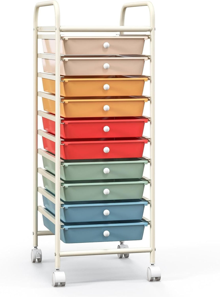 Macaron 10 Drawer Rolling Storage Trolley Craft Office Beauty Organizer