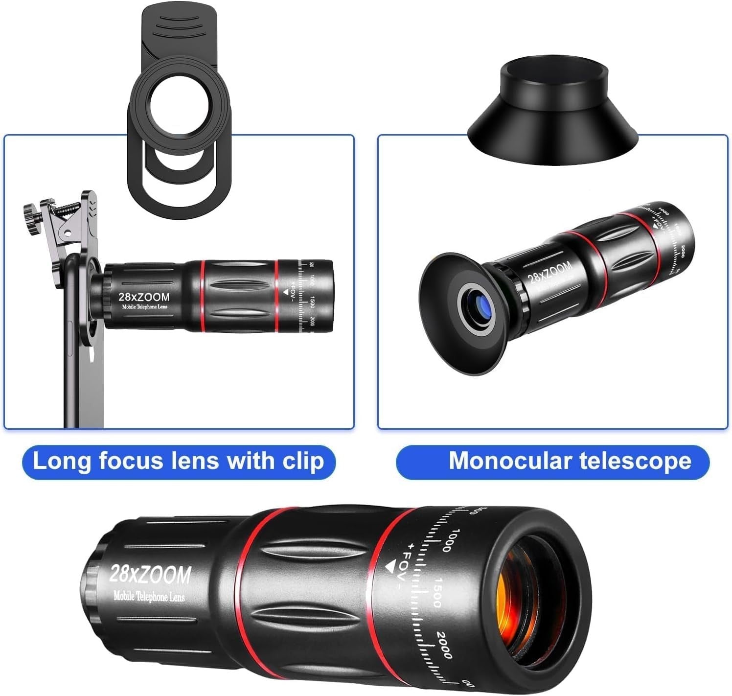28X25 High Power Monocular with BAK4 Prism FMC Lens Waterproof Compact