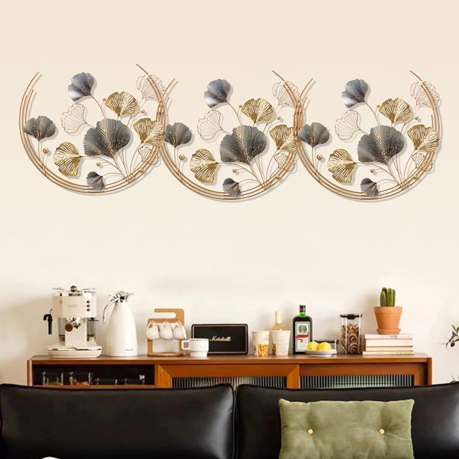 Large Gold Ginkgo Metal Wall Art 150x50cm 3D Decor