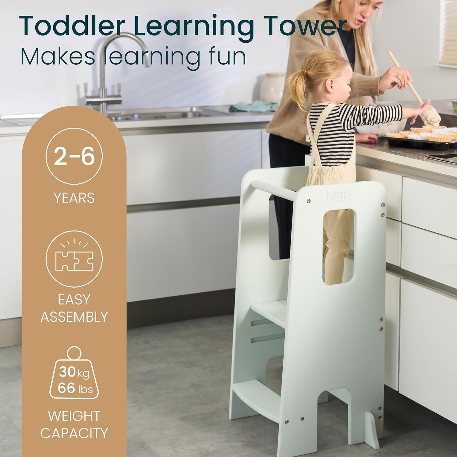 Kids Adjustable Learning Tower Stool with Safety Anti-Tip & Easy Setup