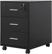Black Lockable Mobile Filing Cabinet 3 Drawer Under Desk Printer Stand