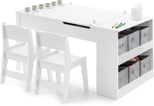 Kids Art Table Chair Set Easel Desk with Storage Bins & 6 Paint Cups