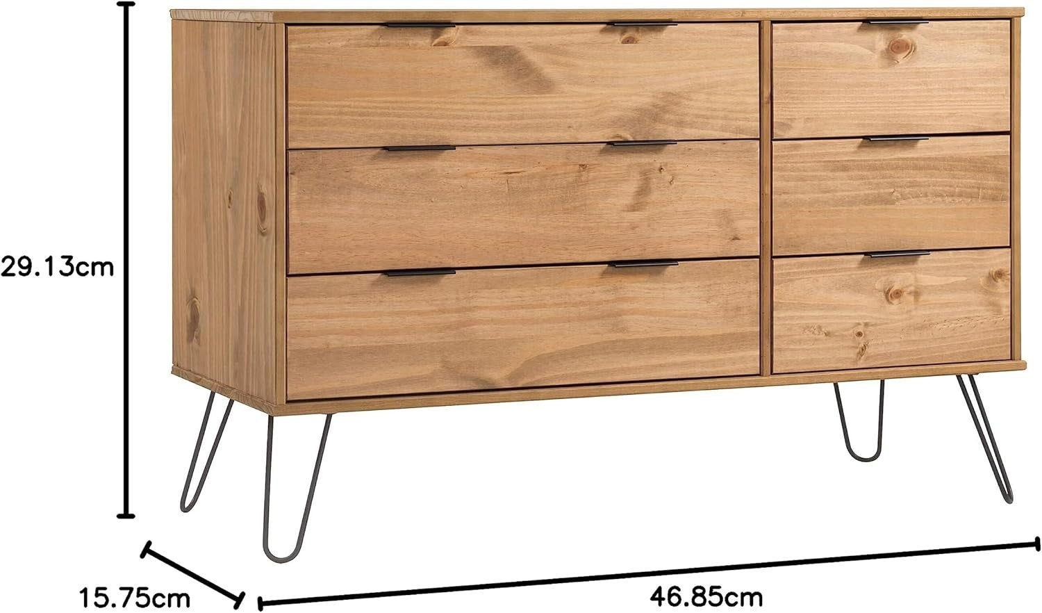 Industrial 6 Drawer Chest Pine Wood Storage Sideboard Cabinet Unit