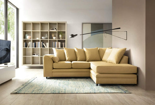 Mustard L-Shaped Corner Sofa 3 Seater Brushed Cotton Modern Comfort