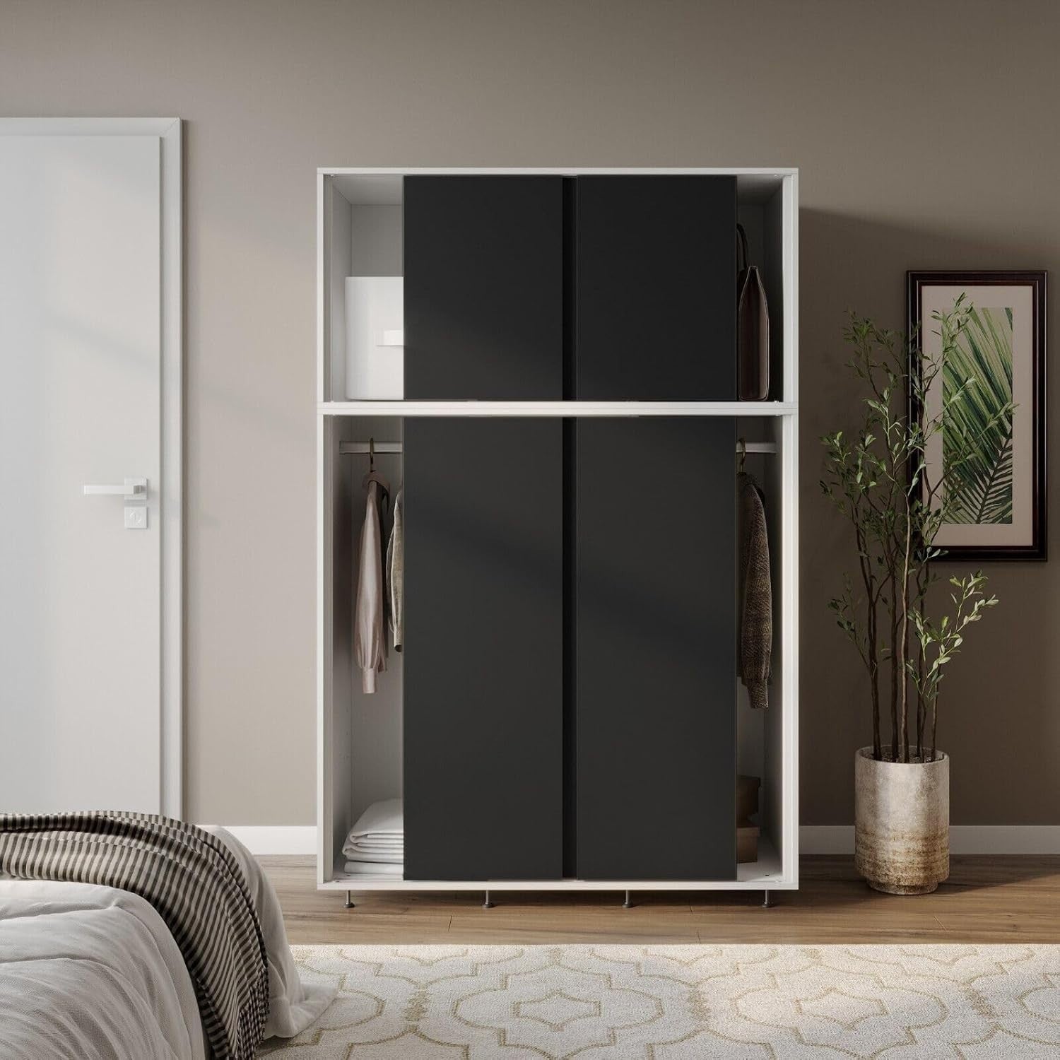 6-Door Sliding Wardrobe Black Doors | Modern Spacious Bedroom Storage