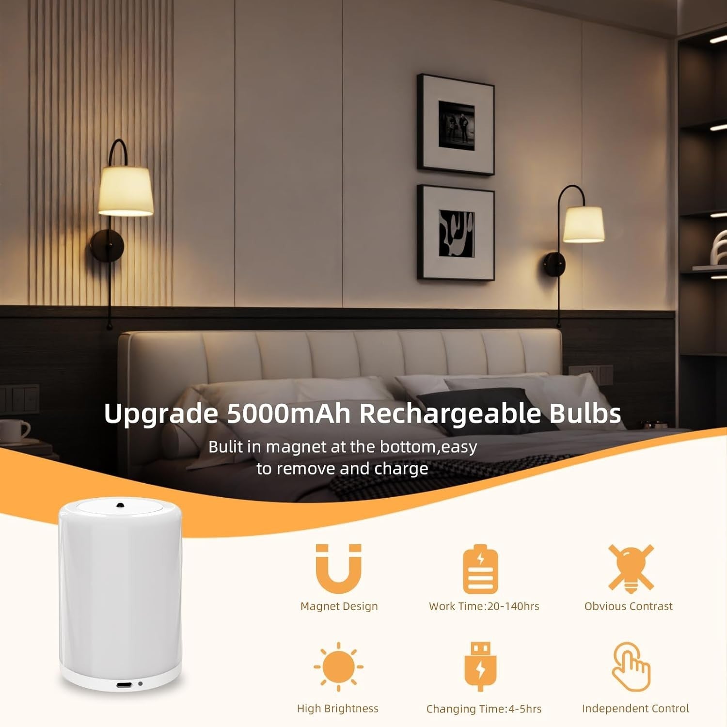 Wireless Wall Lights Rechargeable LED Dimmable Remote Control Sconce Light