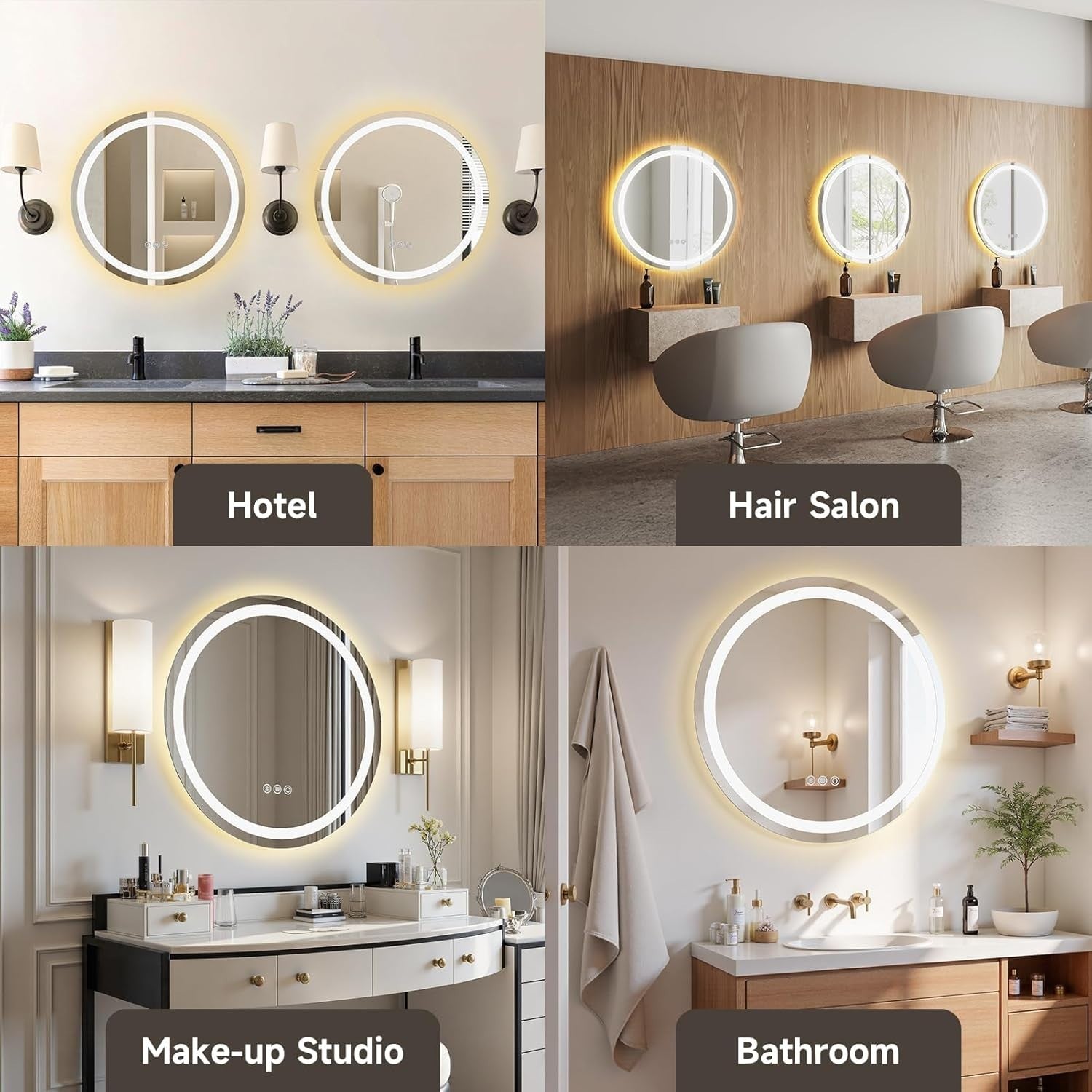 LED Bathroom Mirror 50cm Round with Bluetooth Speaker Anti-Fog Touch Light