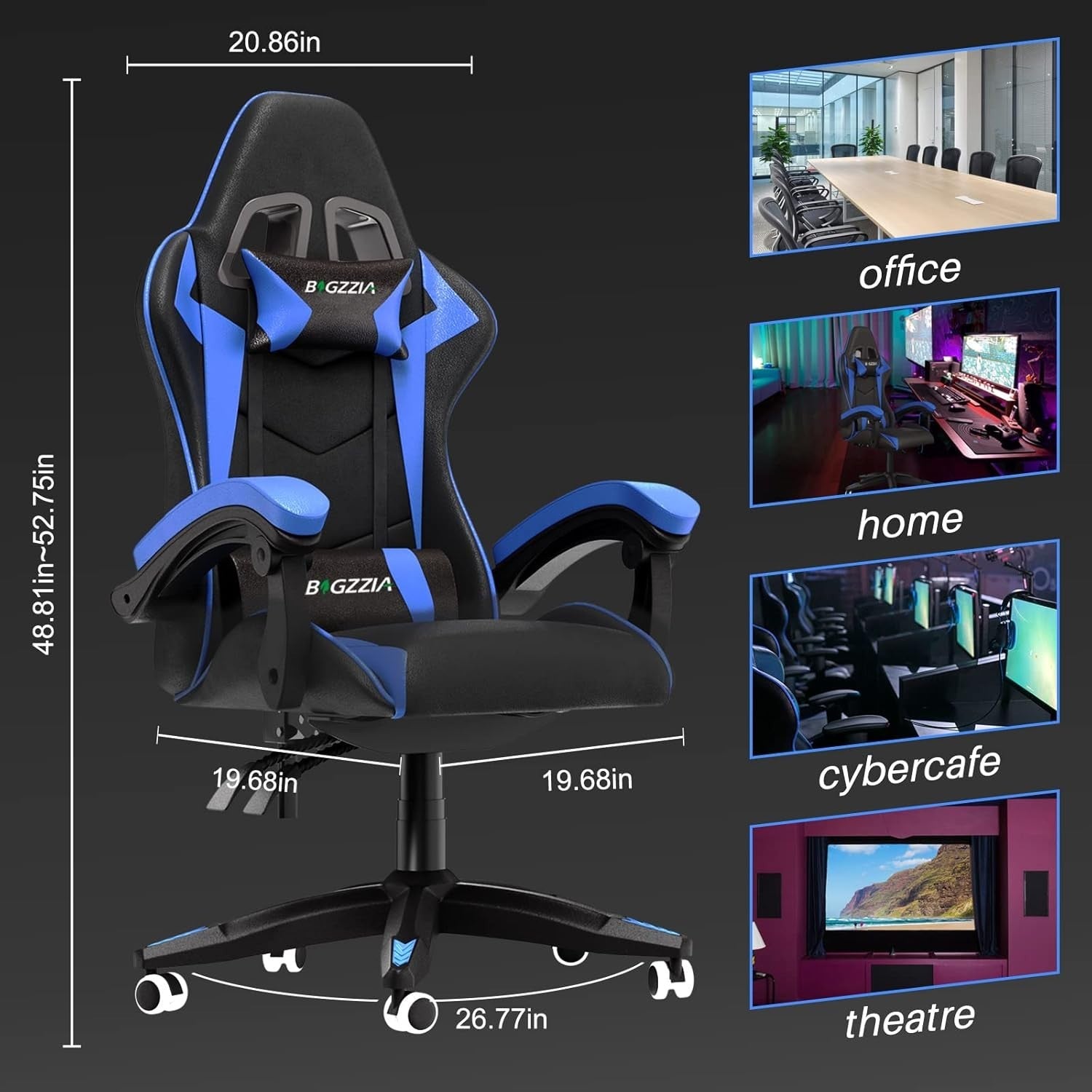 Ergonomic Faux Leather Gaming Chair Adjustable Recliner PC Computer Desk Seat