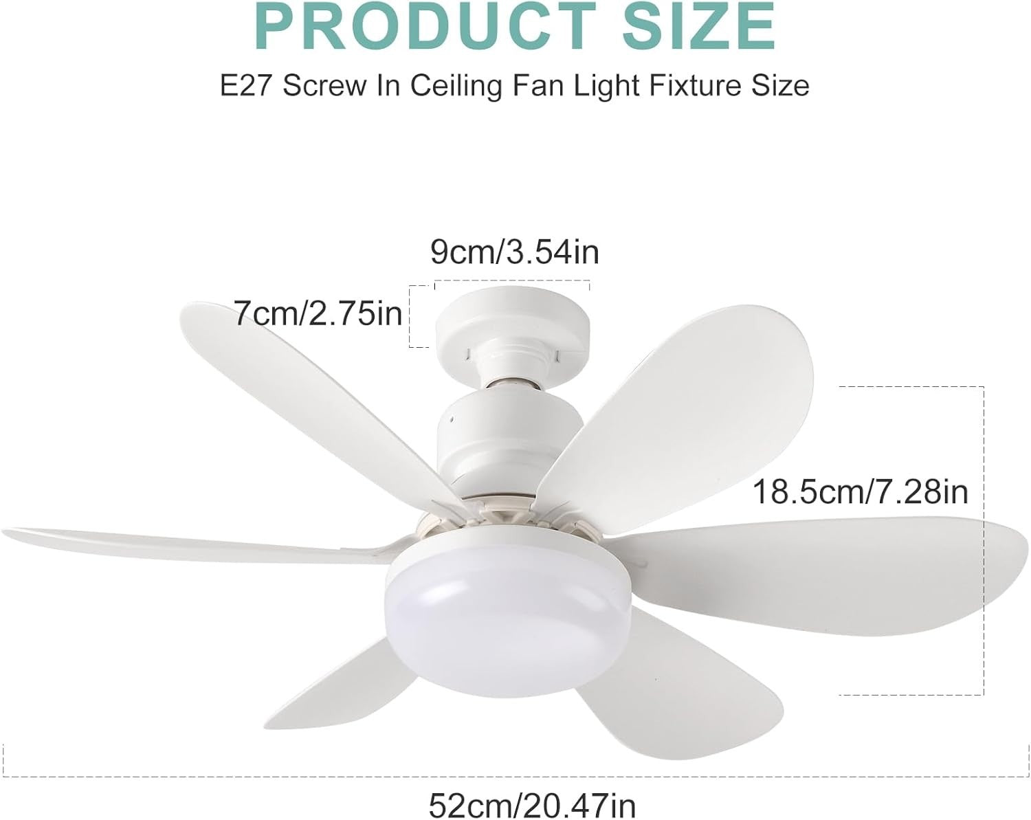 52CM Screw-In Ceiling Fan Light, 3-Speed, Remote, 3-Color LED, 7-Blade