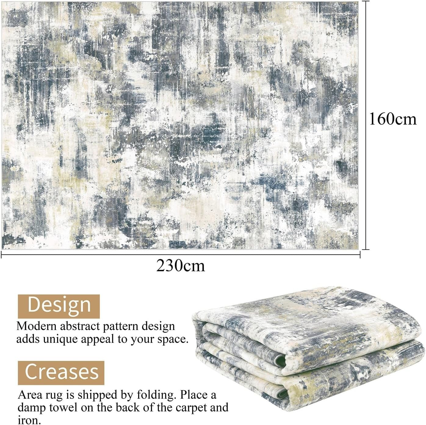 Large Abstract Area Rug 160x230cm Washable Non Slip Soft Short Pile Carpet