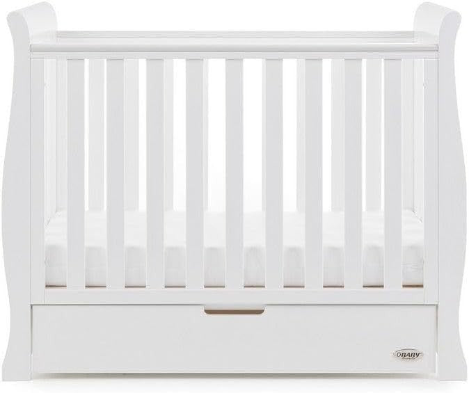 Space Saver Sleigh Cot Bed with Drawer Adjustable Height Baby Crib 114x55cm