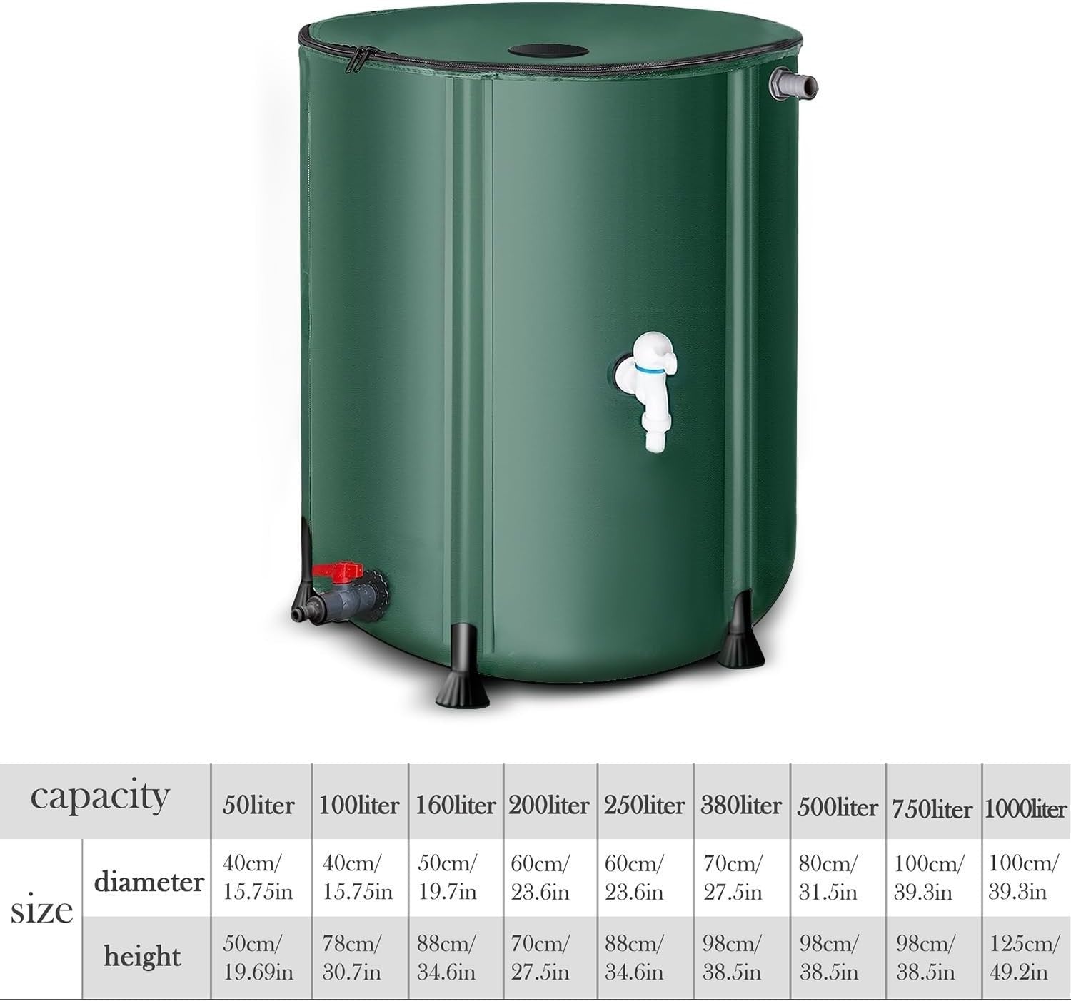 Collapsible 380L Rainwater Barrel with Tap & Mesh Top, Portable Garden Storage