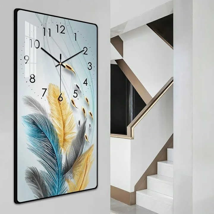 Large Feathers Wall Clock 70x140cm Silent Quartz Modern Home Decor