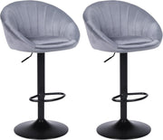 2PC Grey Velvet Bar Stools – Adjustable Swivel Kitchen Chairs