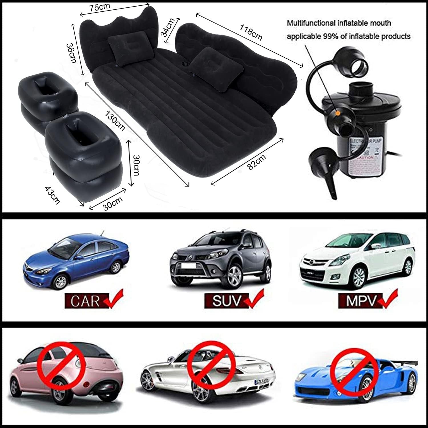 Inflatable Car Mattress 130x82cm – Portable Back Seat Travel & Camping Bed