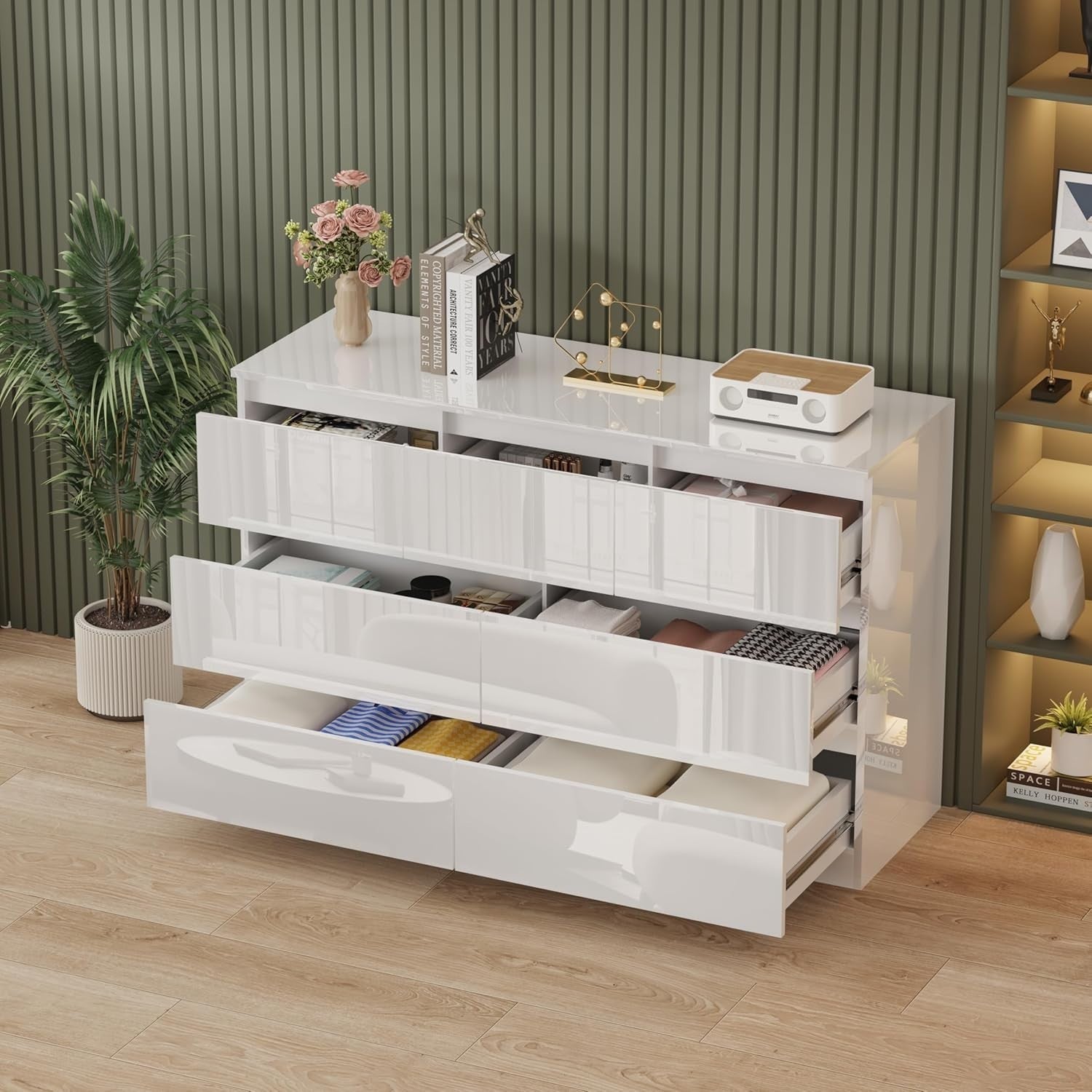 White High Gloss Chest of 7 Drawers Bedroom Storage Modern Unit