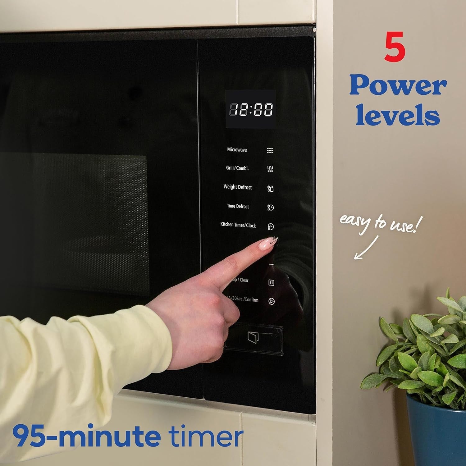 20L Touch Control Built-In Digital Microwave with Grill 8 Auto Menus Black