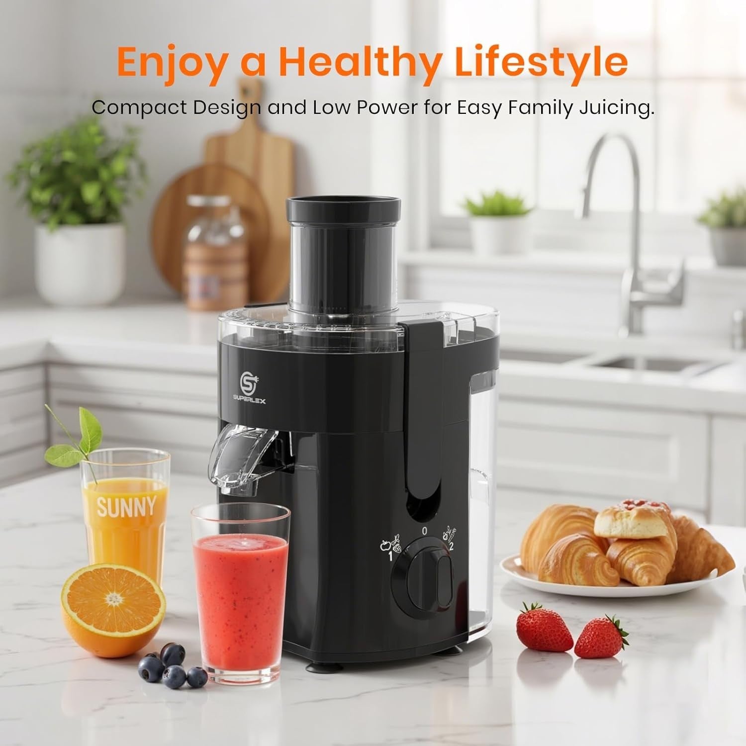 Juicer Machine 65mm Wide Feed Chute 2 Speed Whole Fruit Easy Clean 400W