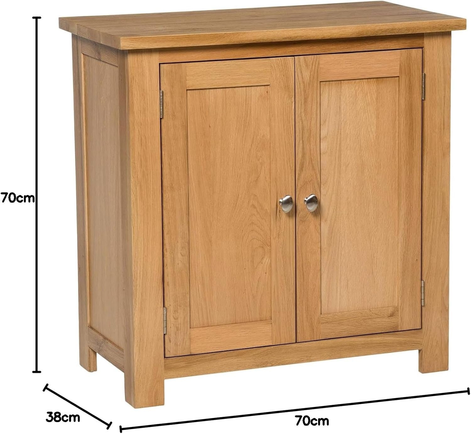 Solid Oak Wooden Storage Cabinet with 2 Doors & Adjustable Shelf 70cm