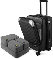 55cm Expandable Cabin Suitcase ABS PC 4 Wheel TSA Laptop + Organiser Set