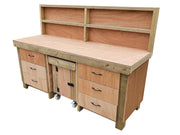 7ft Heavy Duty Wooden Workbench w/ Drawers, Lockable Cupboard & Back Panel