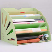 Green Wooden Desk Organizer – 5-Slot A4 File & Paper Holder