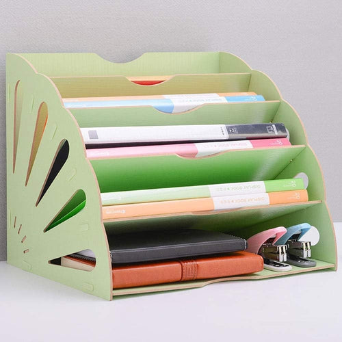 Green Wooden Desk Organizer – 5-Slot A4 File & Paper Holder