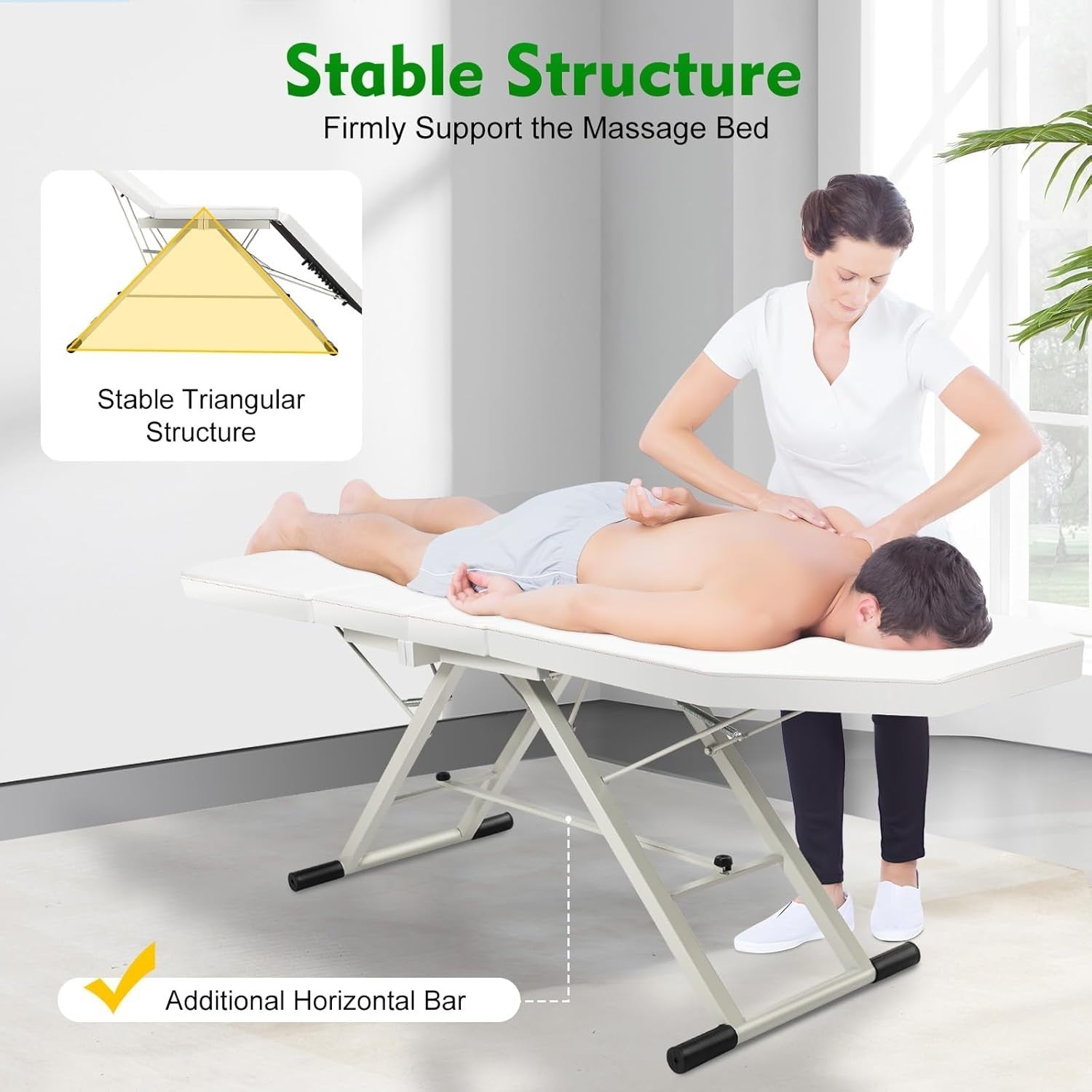 Foldable Portable Massage Bed 3-Section Beauty Salon Spa Table White 180×60cm