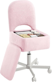 Pink Furry Vanity Chair Large with 13.5L Storage Swivel Adjustable Height