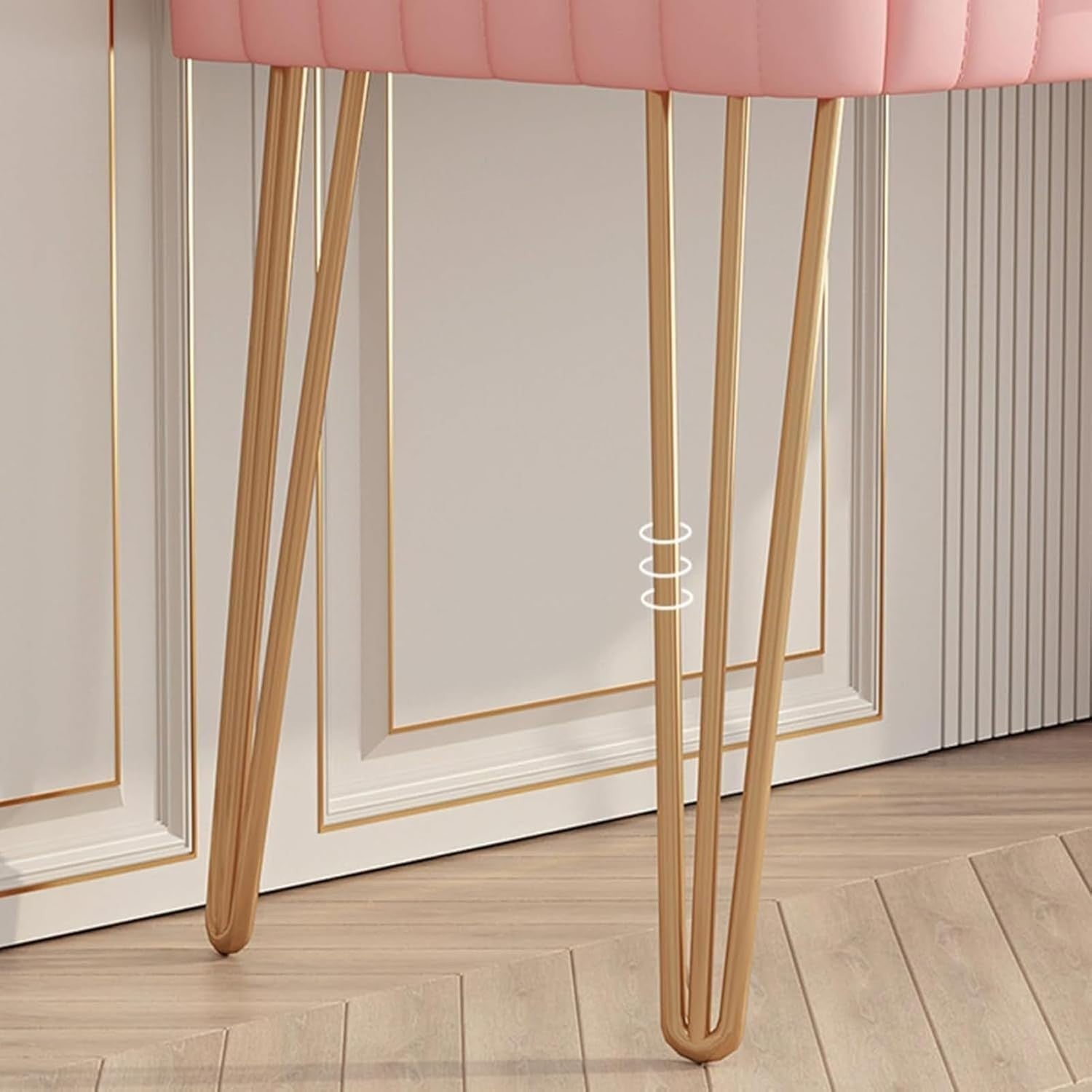 Pink Vanity Table Set with Lighted Mirror & 5 Drawers Storage Makeup Dressing De