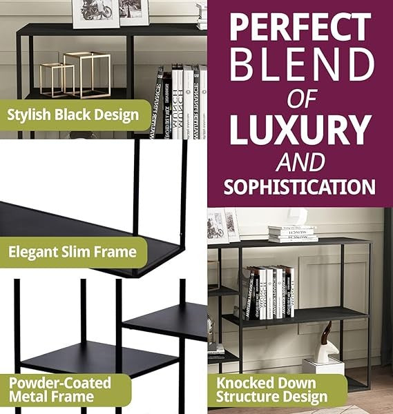 Modern Black Metal Console Shelf Unit – 120cm Wide Display Storage for Living