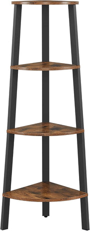 4 Tier Corner Ladder Shelf Rustic Brown Industrial Bookcase Plant Stand