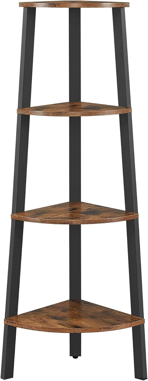 4 Tier Corner Ladder Shelf Rustic Brown Industrial Bookcase Plant Stand