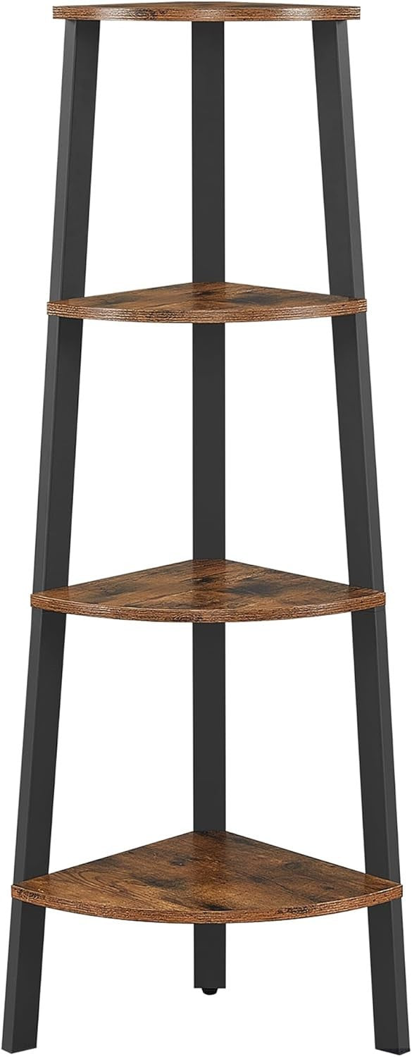 4 Tier Corner Ladder Shelf Rustic Brown Industrial Bookcase Plant Stand