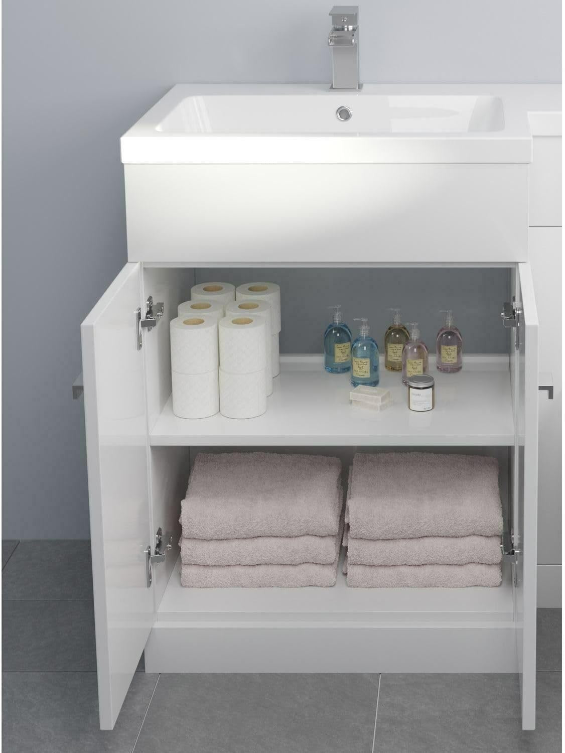 1100mm L Shape Bathroom Vanity Unit with Basin & Toilet Left Hand Gloss White