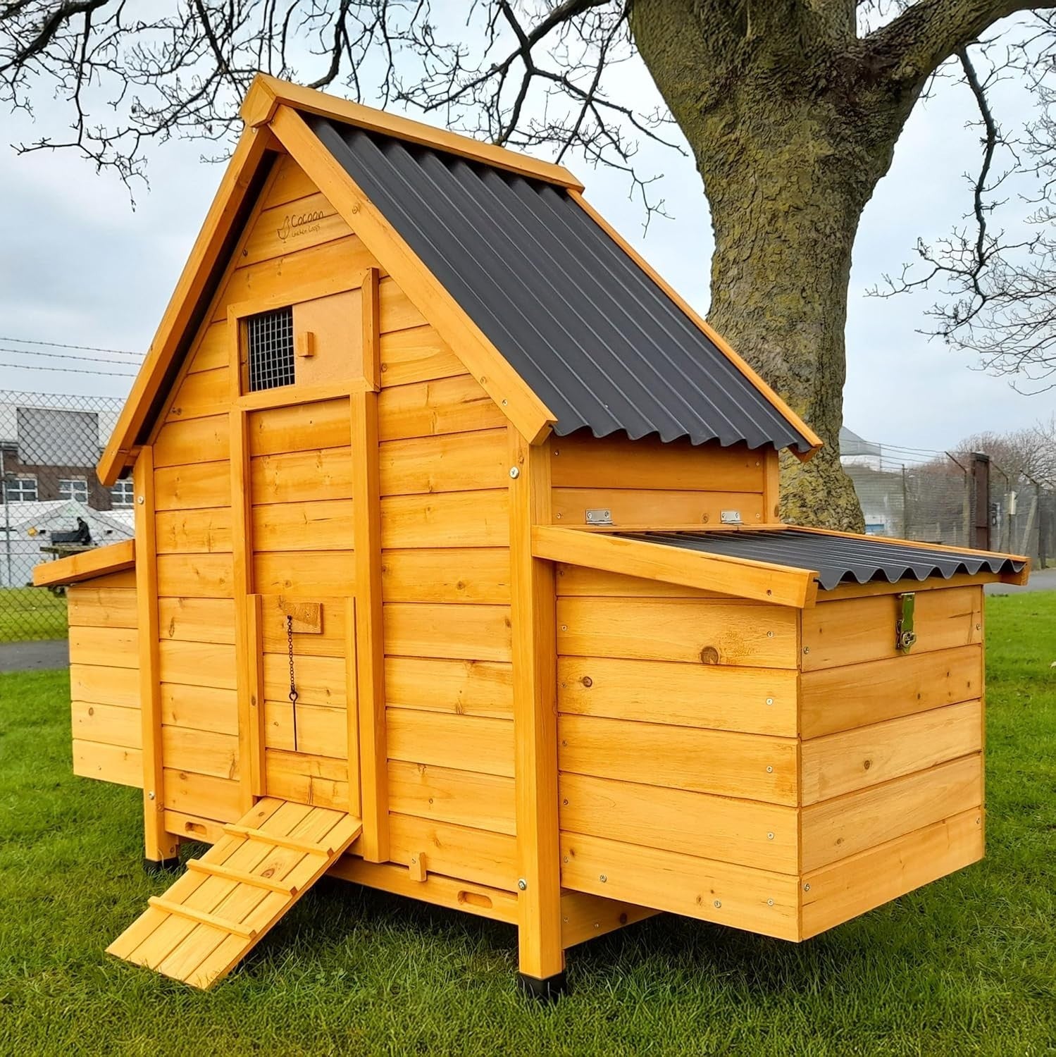 Wooden Chicken Coop Eco Roof Pull Out Tray Double Nest Box 4–6 Birds