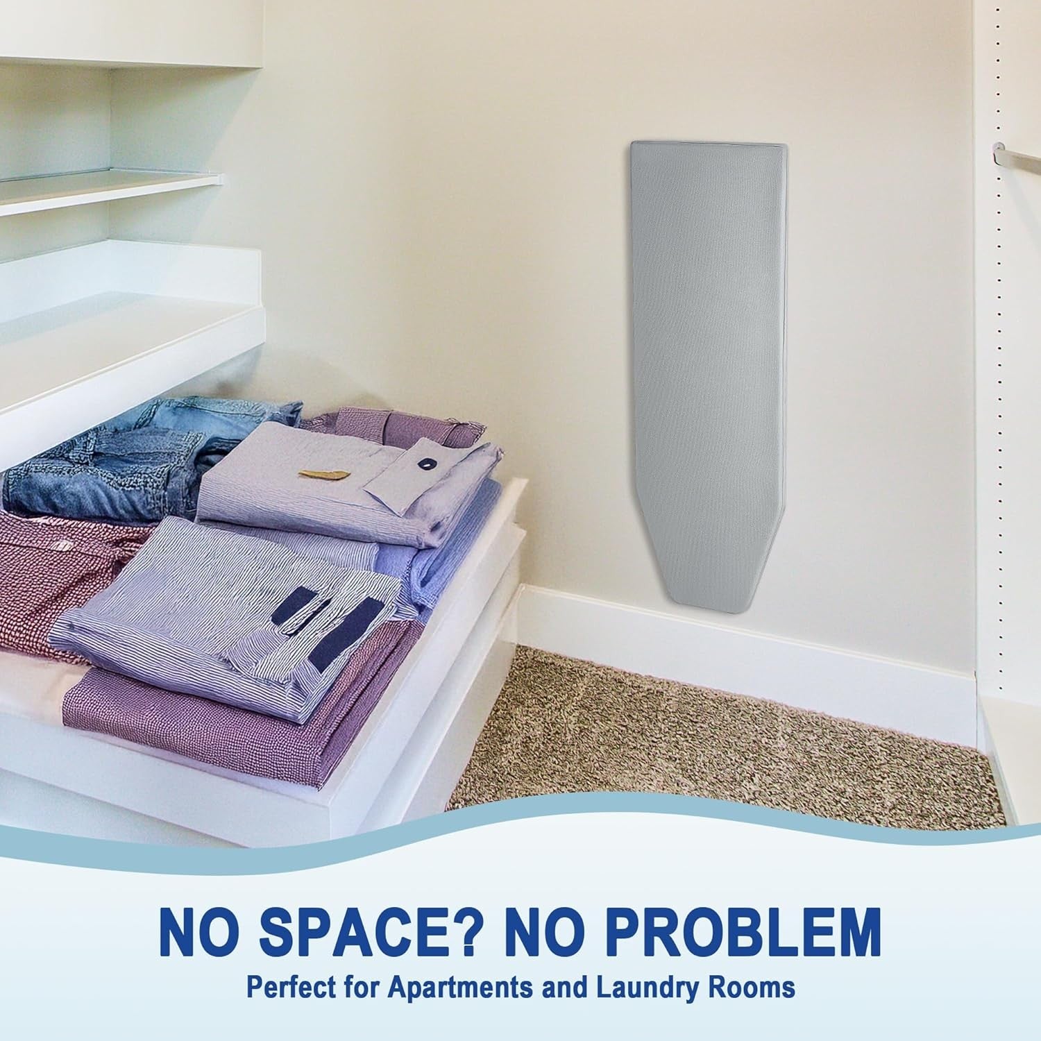 Wall Mounted Folding Ironing Board Fold Out Compact Grey Space Saving