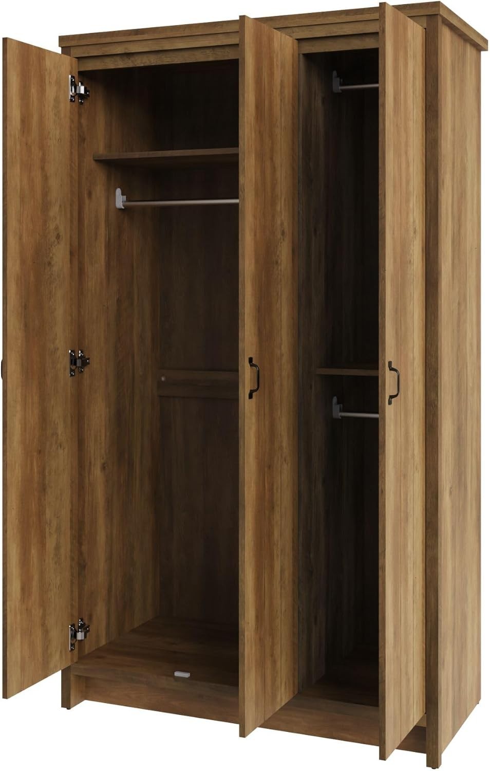 3 Door Oak Wardrobe Hanging Rail Shelves Storage Unit Bedroom Modern